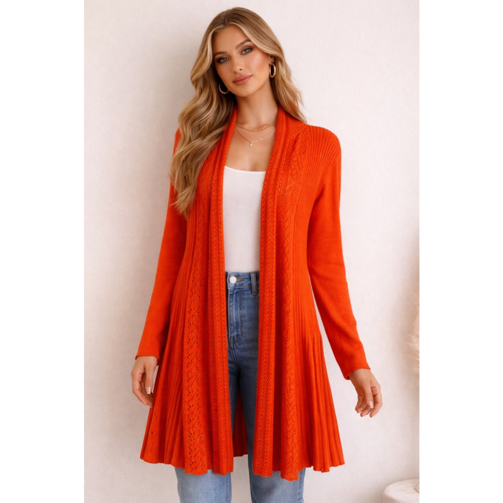 Lien & Giel Cashmere Blend Long Cardigan M/L Burnt Orange Open Front Knit Casual